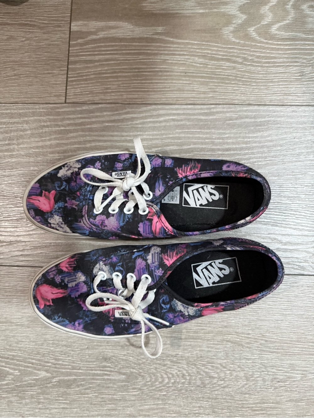 Vans Floral Canvas Lace-Up Sneakers - Black with Pink & Purple Accents